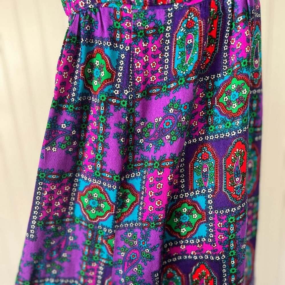 Vintage Hawaiian Purple Psychedelic Floral Patterned Maxi Dress Cap Sleeve Sa-Ne - Picture 12 of 16
